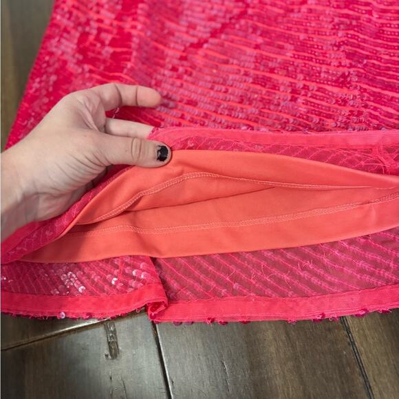 NWT Mac Duggal 5548 Sequin After Prom Dress Hot Pink Shoulder Mini Fitted Barbie - Picture 14 of 16